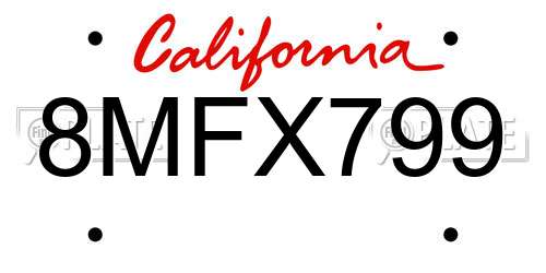 8MFX799 California License Plate