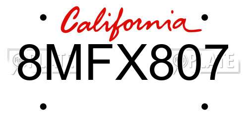 8MFX807 California License Plate