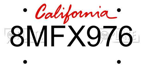 8MFX976 California License Plate