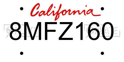 8MFZ160 California License Plate