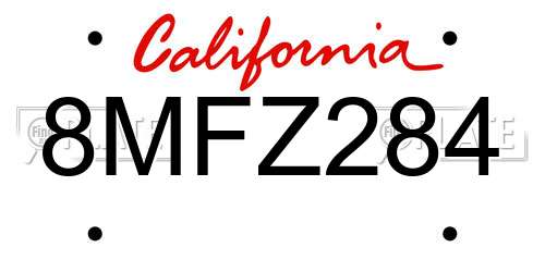 8MFZ284 California License Plate