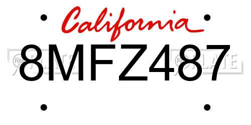 8MFZ487 California License Plate