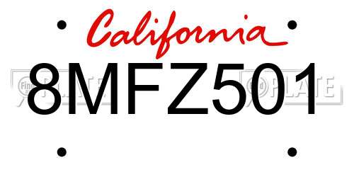 8MFZ501 California License Plate