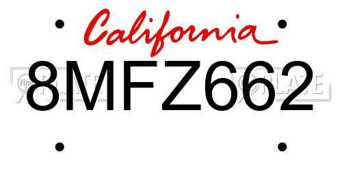 8MFZ662 California License Plate