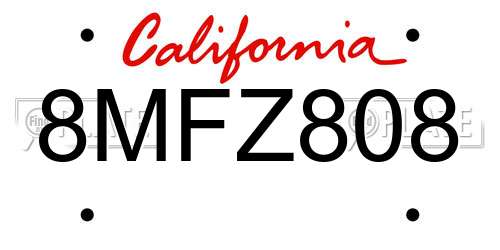 8MFZ808 California License Plate