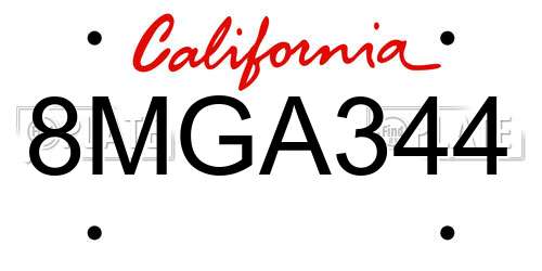 8MGA344 California License Plate