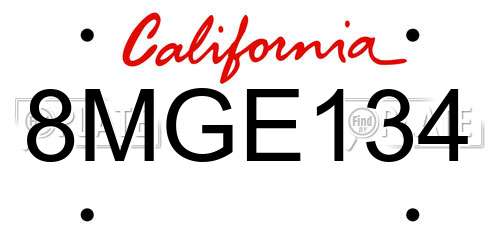 8MGE134 California License Plate