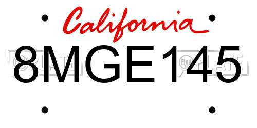 8MGE145 California License Plate