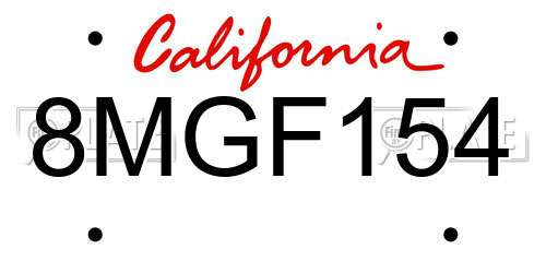 8MGF154 California License Plate