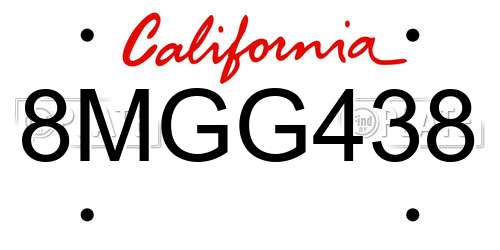 8MGG438 California License Plate