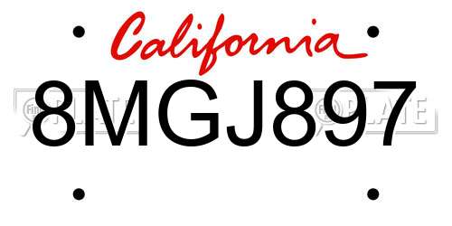 8MGJ897 California License Plate