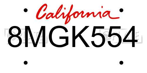 8MGK554 California License Plate