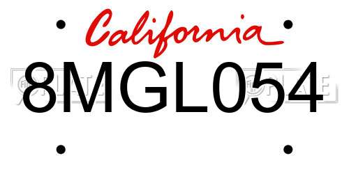 8MGL054 California License Plate