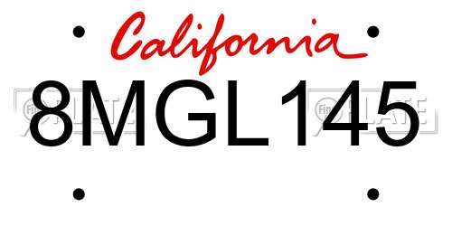 8MGL145 California License Plate