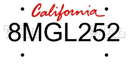 8MGL252 California License Plate