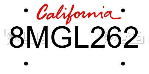 8MGL262 California License Plate
