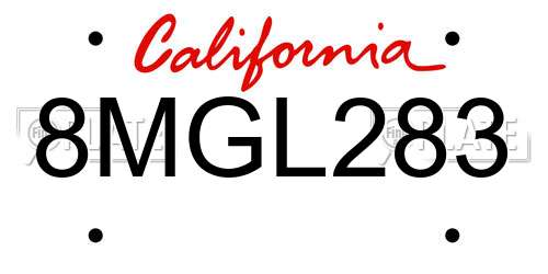 8MGL283 California License Plate