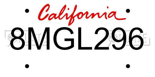 8MGL296 California License Plate
