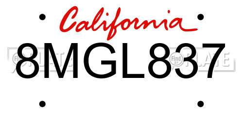 8MGL837 California License Plate