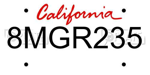 8MGR235 California License Plate
