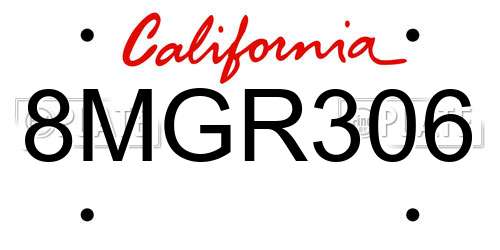 8MGR306 California License Plate