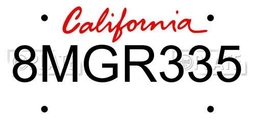 8MGR335 California License Plate