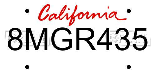 8MGR435 California License Plate