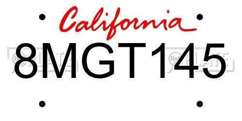 8MGT145 California License Plate