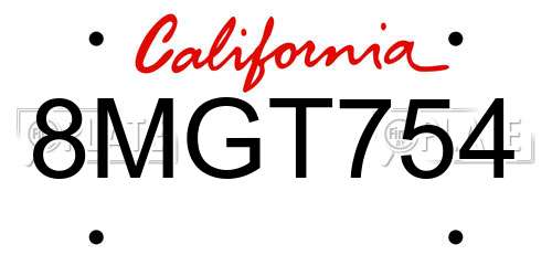 8MGT754 California License Plate