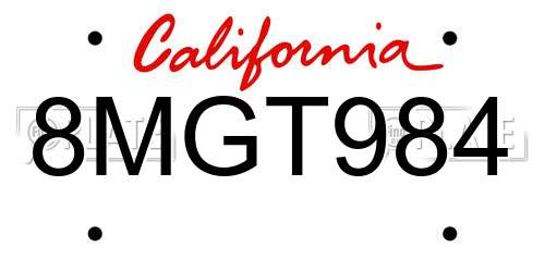 8MGT984 California License Plate