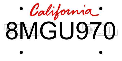 8MGU970 California License Plate