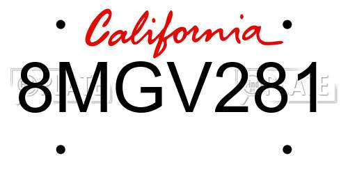 8MGV281 California License Plate