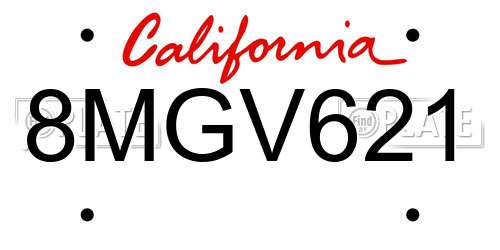 8MGV621 California License Plate