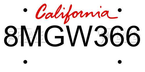 8MGW366 California License Plate