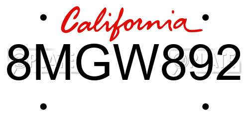 8MGW892 California License Plate