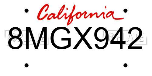 8MGX942 California License Plate