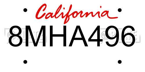 8MHA496 California License Plate