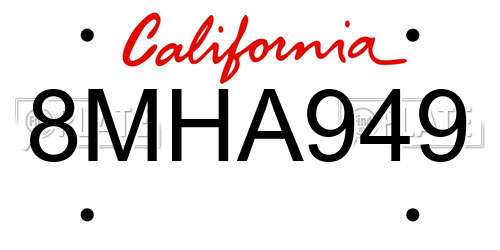 8MHA949 California License Plate