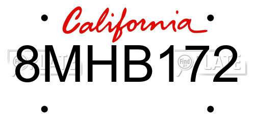 8MHB172 California License Plate