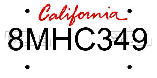 8MHC349 California License Plate