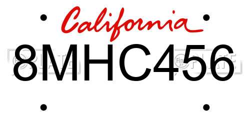 8MHC456 California License Plate