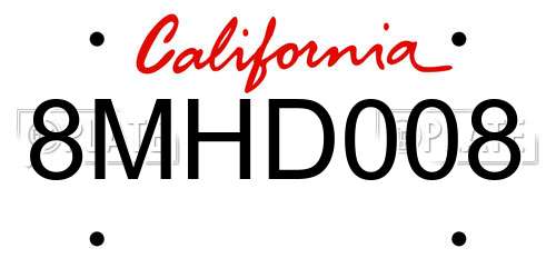 8MHD008 California License Plate