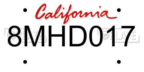 8MHD017 California License Plate