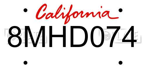 8MHD074 California License Plate