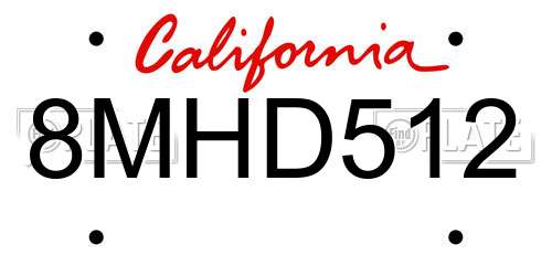 8MHD512 California License Plate