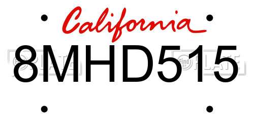 8MHD515 California License Plate