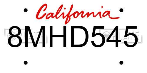 8MHD545 California License Plate