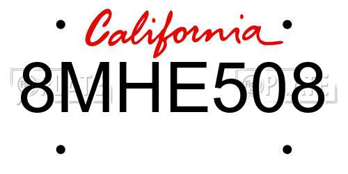 8MHE508 California License Plate
