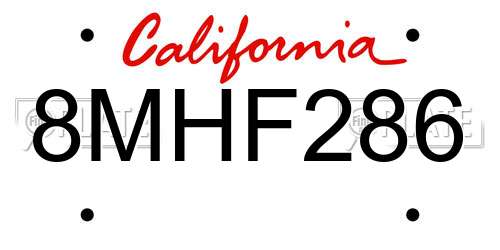 8MHF286 California License Plate