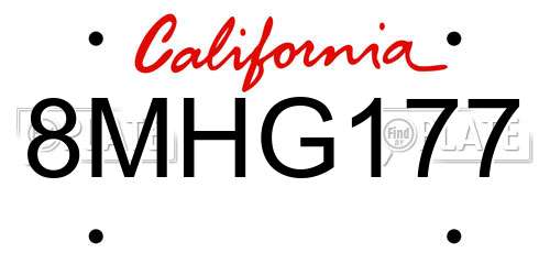 8MHG177 California License Plate